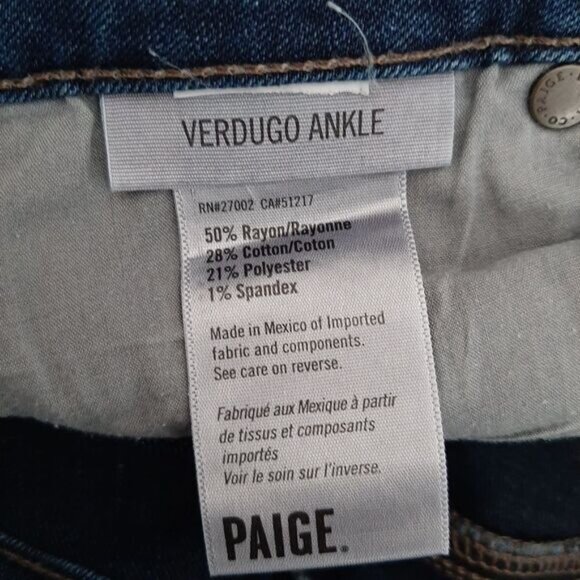 PAIGE | Verdugo Ankle Cropped Blue Jeans Sz 27 Flawed - Picture 11 of 13
